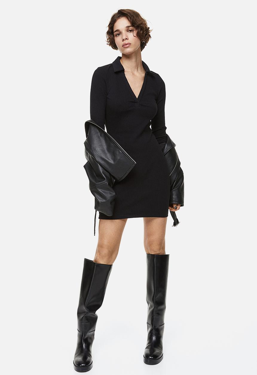 H&M - Collared bodycon dress - black