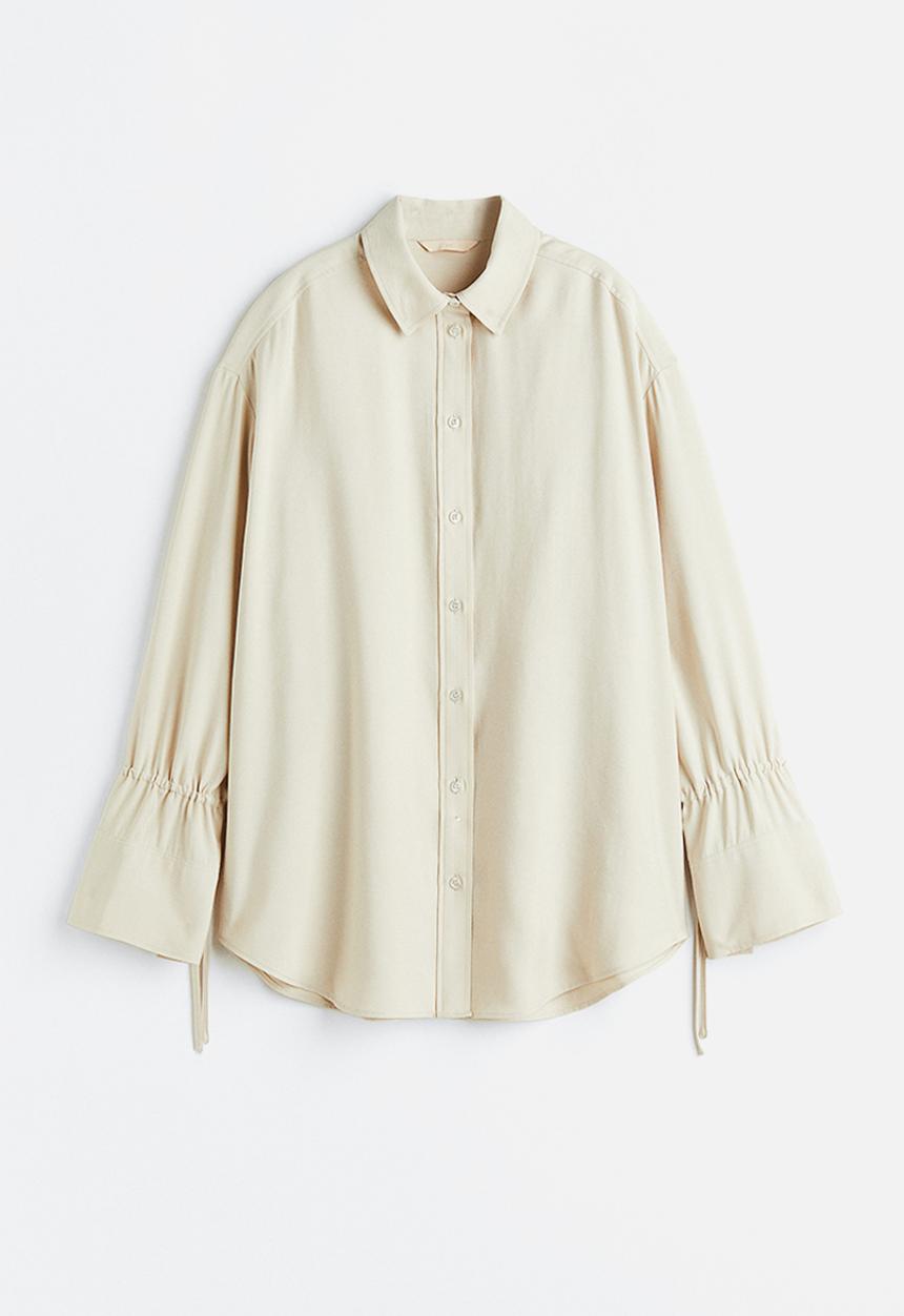 H&M - Oversized tie-detail shirt - light beige 