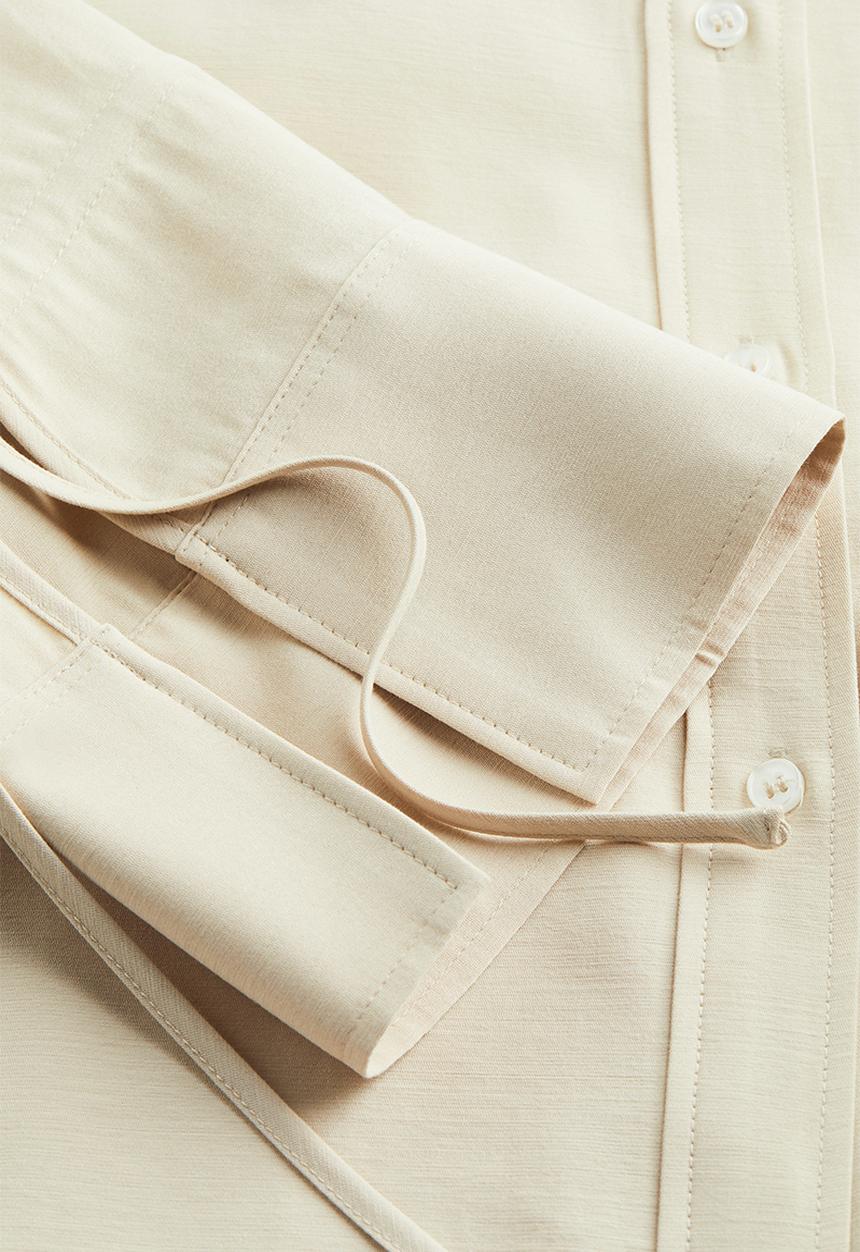 H&M - Oversized tie-detail shirt - light beige 