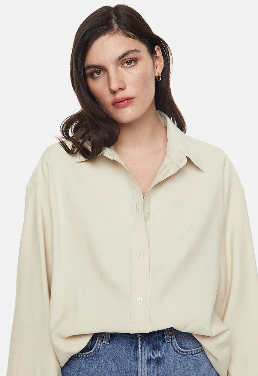 H&M - Oversized tie-detail shirt - light beige 