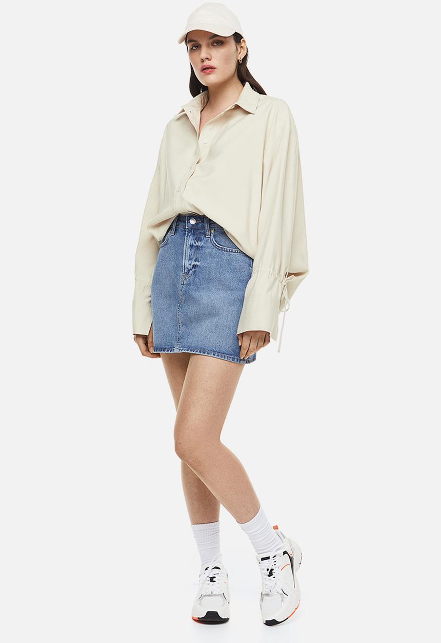 H&M - Oversized tie-detail shirt - light beige 
