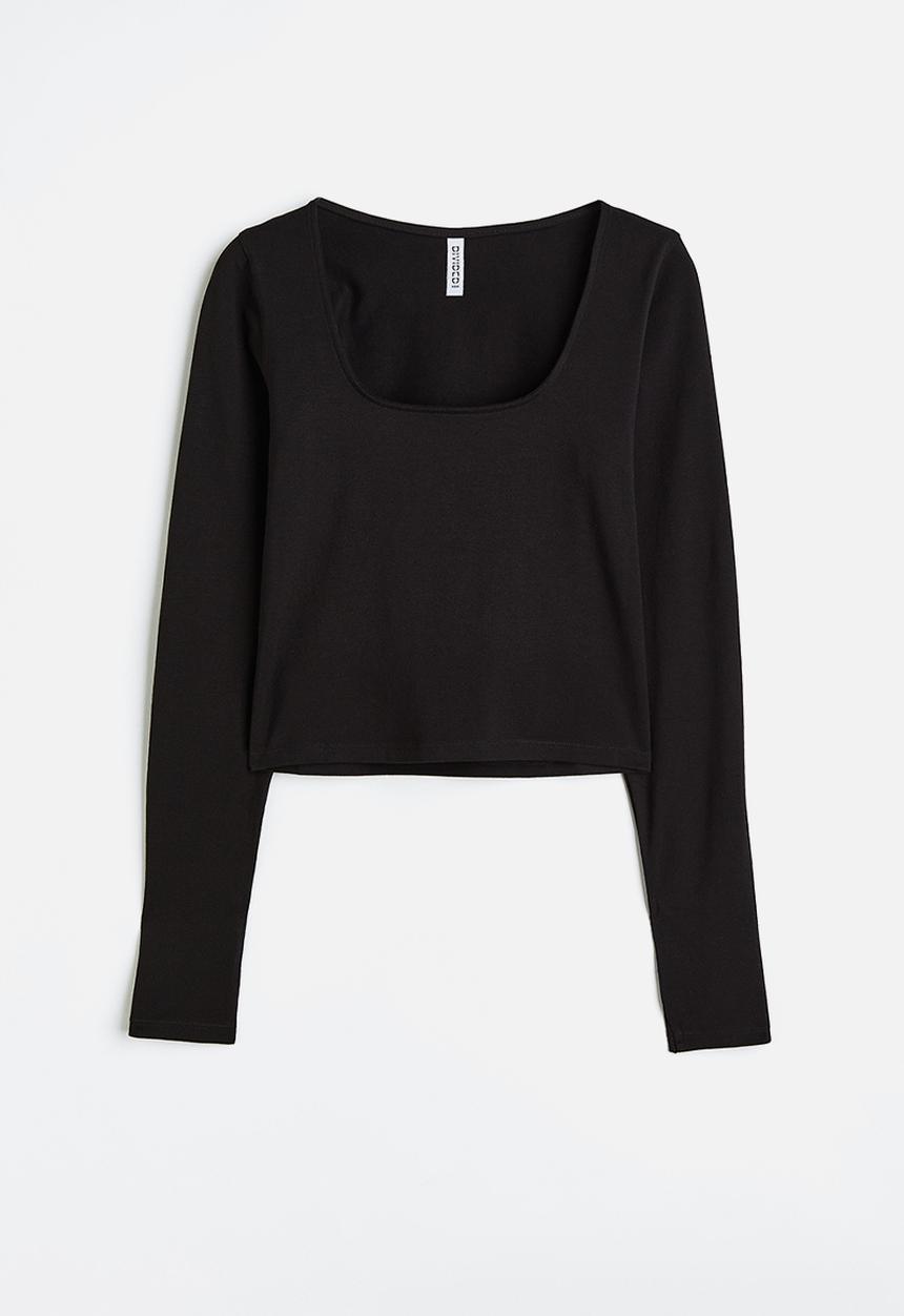H&M - Long-sleeved cotton top - black