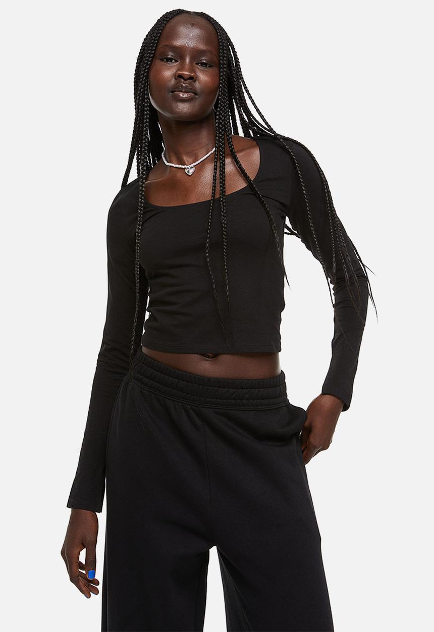 H&M - Long-sleeved cotton top - black