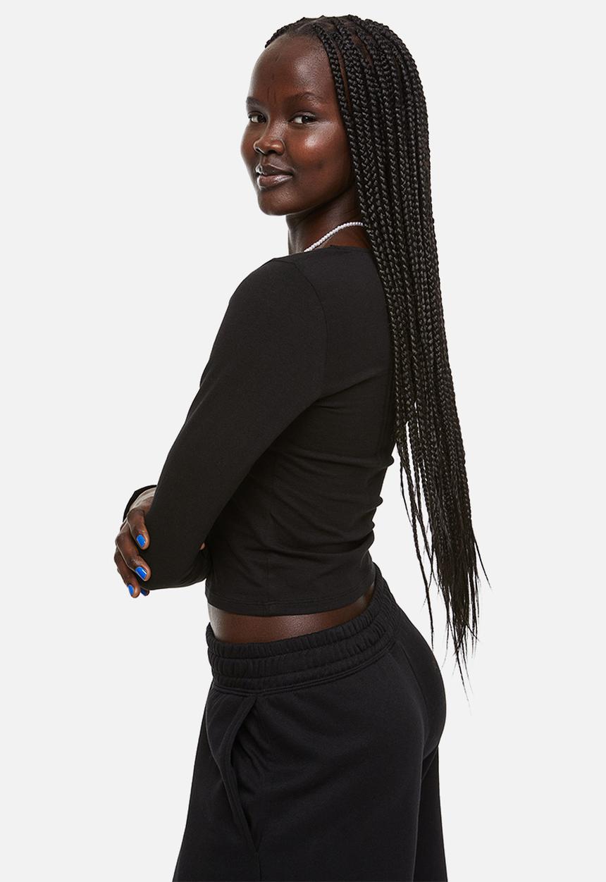 H&M - Long-sleeved cotton top - black