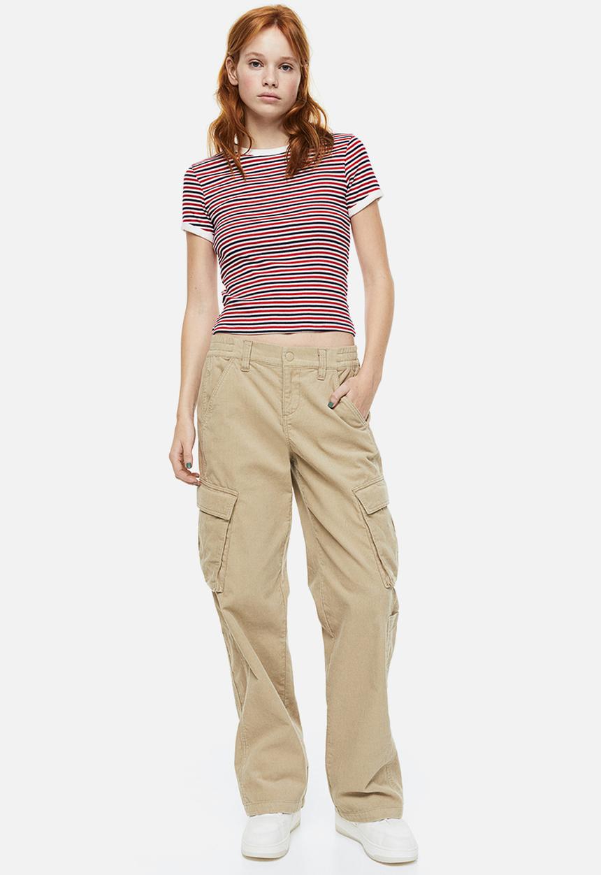 H&M - Fitted cotton top - white/striped