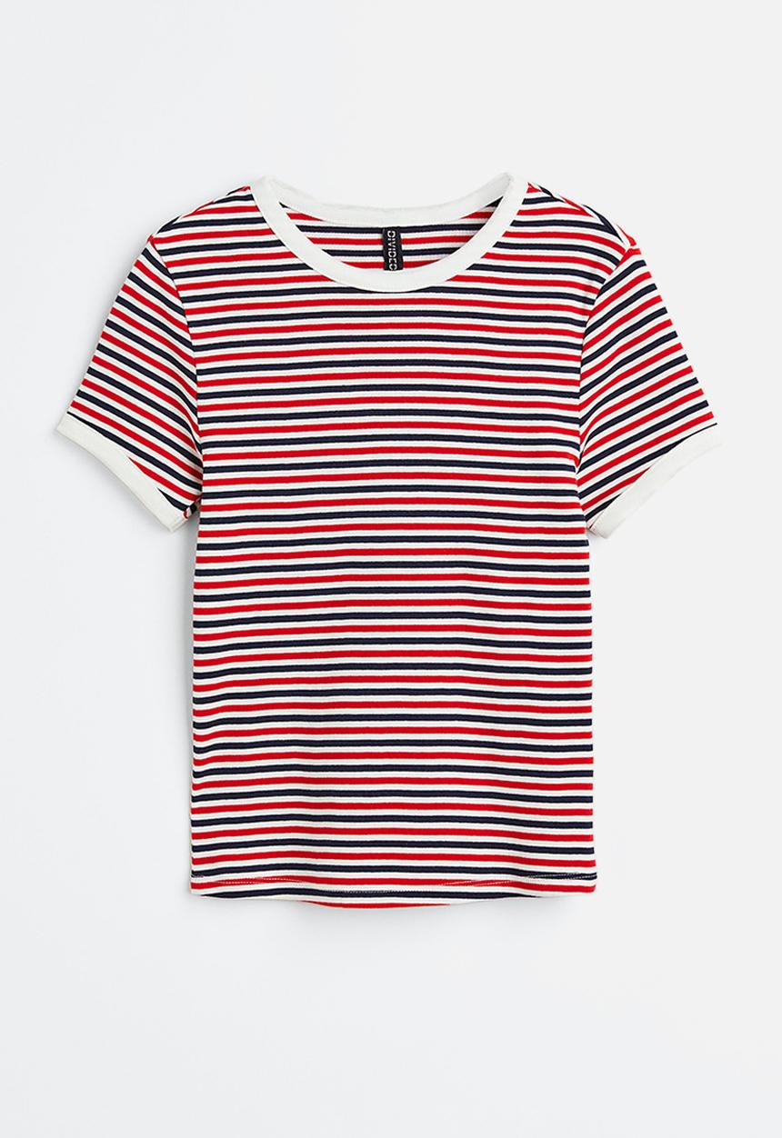 H&M - Fitted cotton top - white/striped