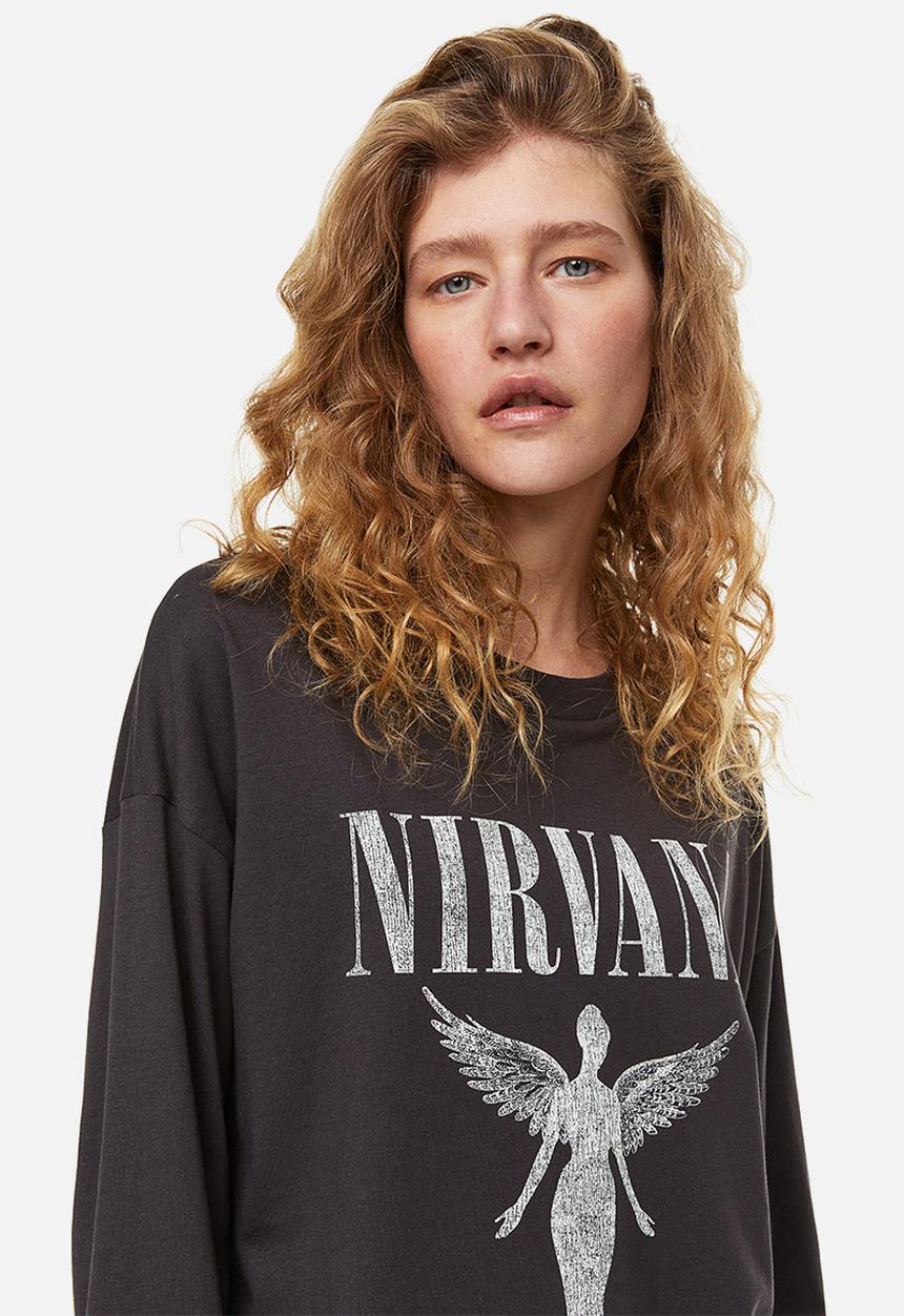 H&M - Oversized print-motif top - dark grey/nirvana 
