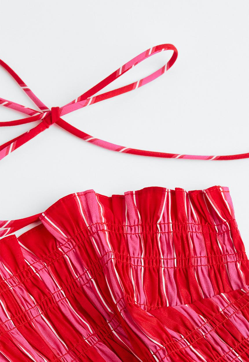 H&M - Smocked crop top - cerise / striped 