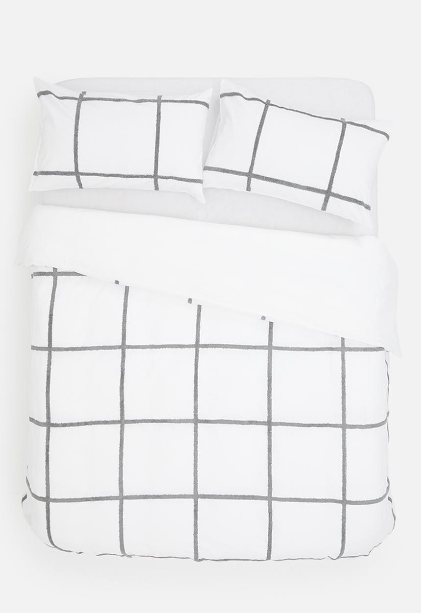 Sixth Floor - Grid cotton tufted duvet cover set - grey