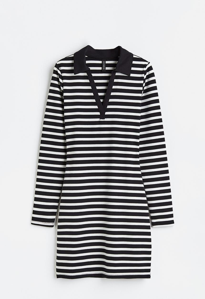 H&M - Collared bodycon dress - black /white striped