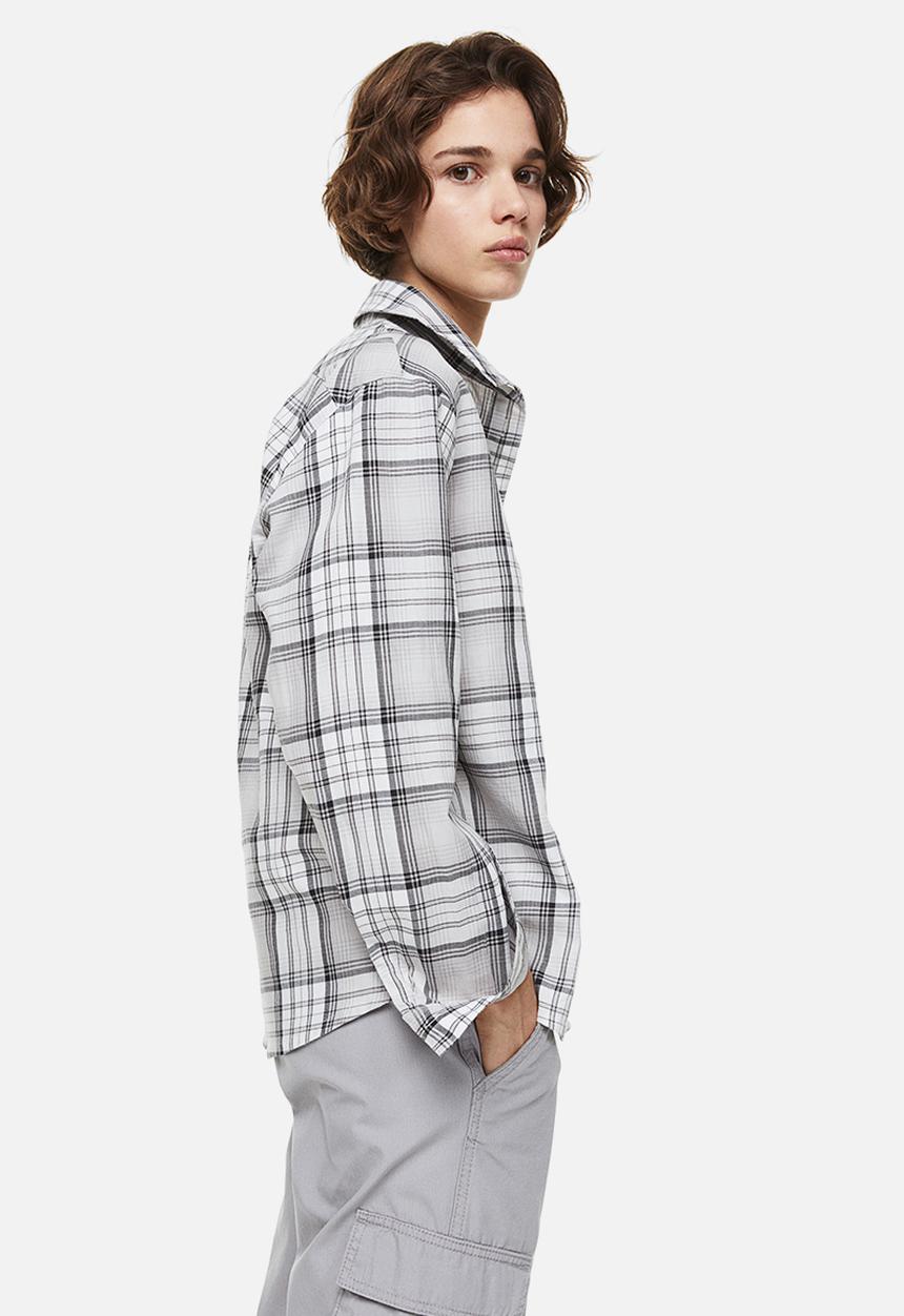 H&M - Cotton twill overshirt - light grey/checked 
