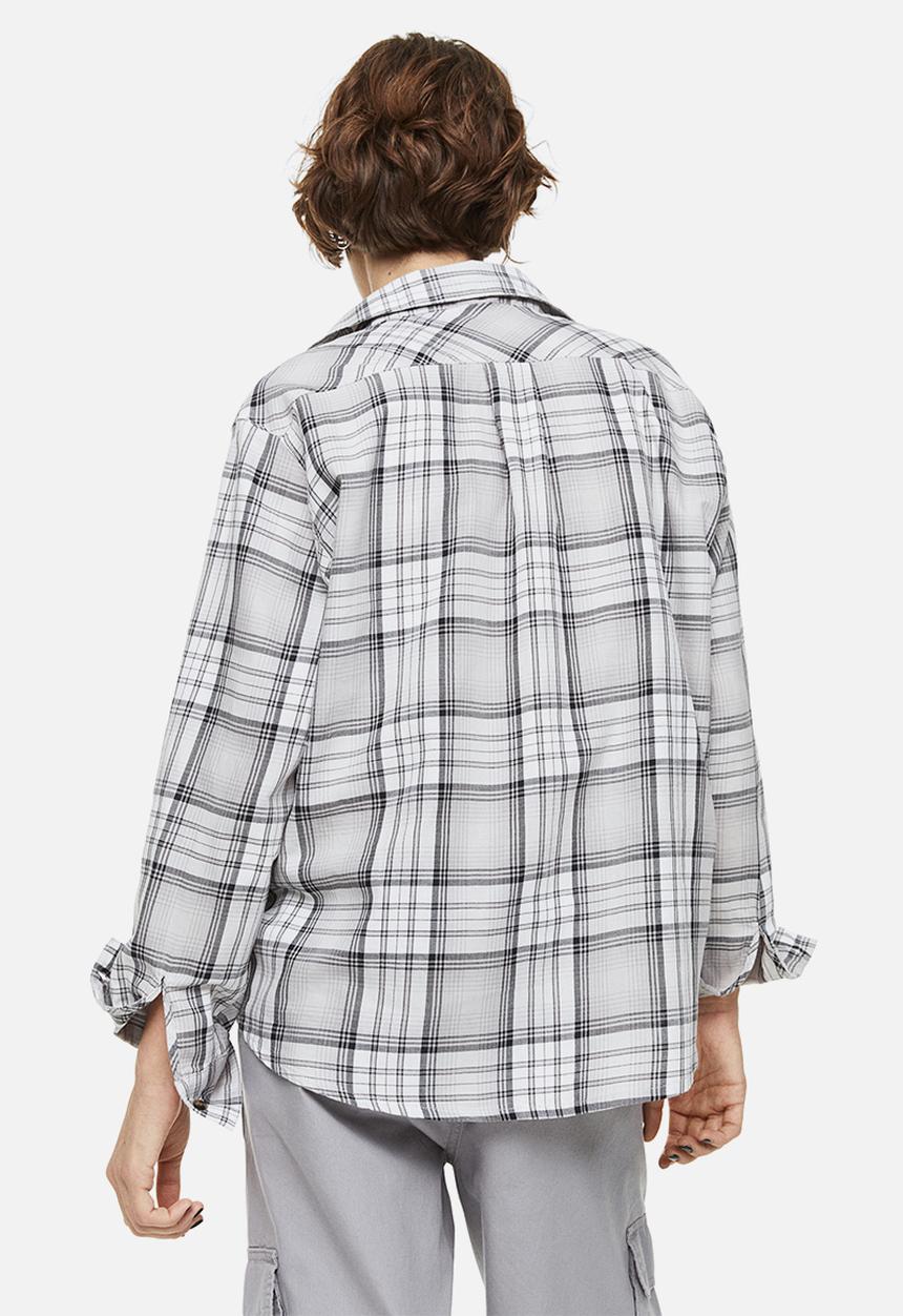 H&M - Cotton twill overshirt - light grey/checked 