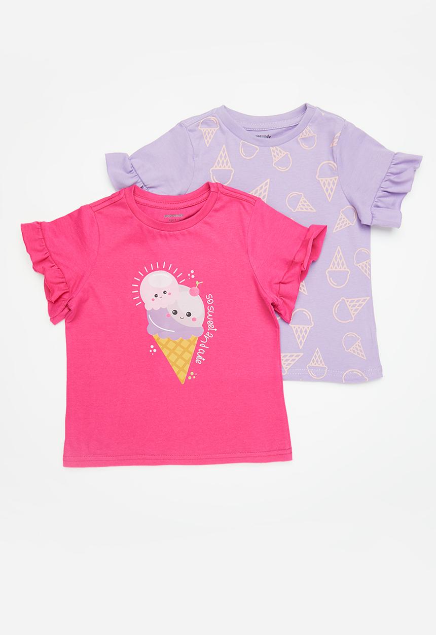 Pop Candy - Girls 2 pack printed tees - lilac & pink