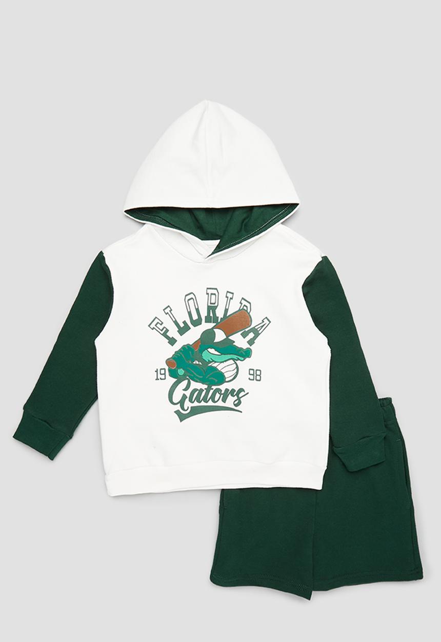 Pop Candy - Boys hoodie & sweatshort set - green & ecru