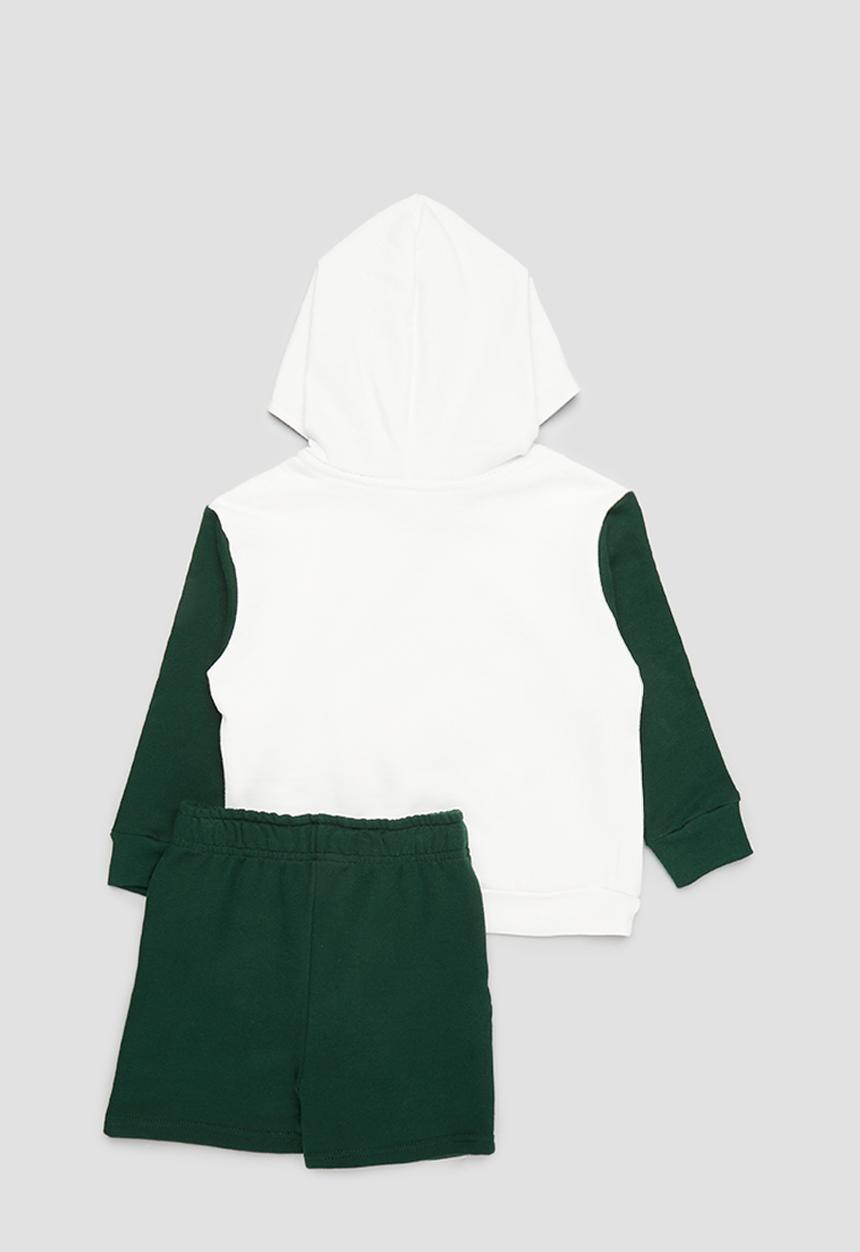 Pop Candy - Boys hoodie & sweatshort set - green & ecru