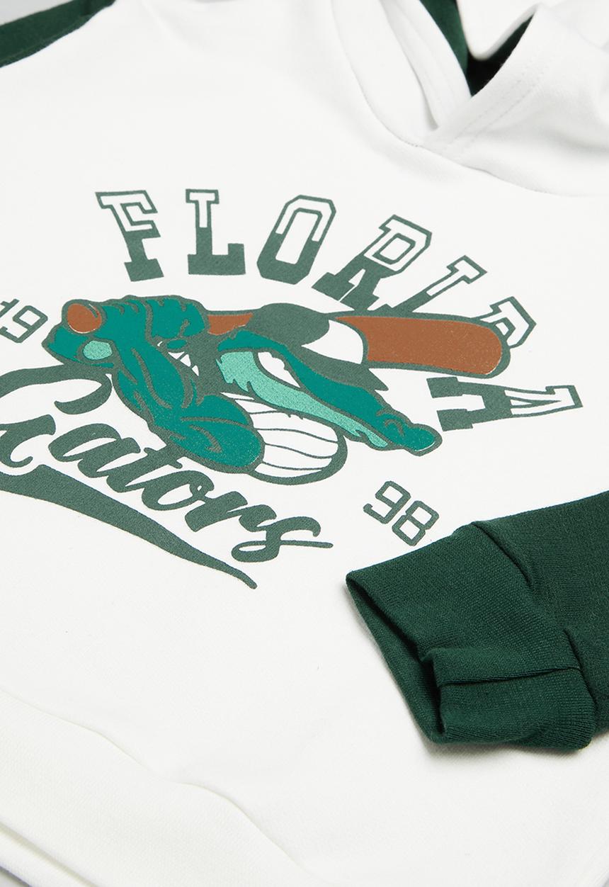 Pop Candy - Boys hoodie & sweatshort set - green & ecru