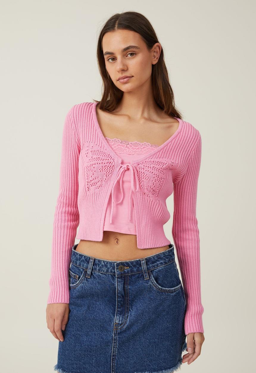 Cotton On - Butterfly tie front cardigan - sunset pink