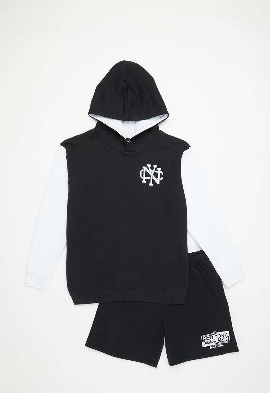 Rebel Republic - Boys hoodie and sweatshort set - black/white