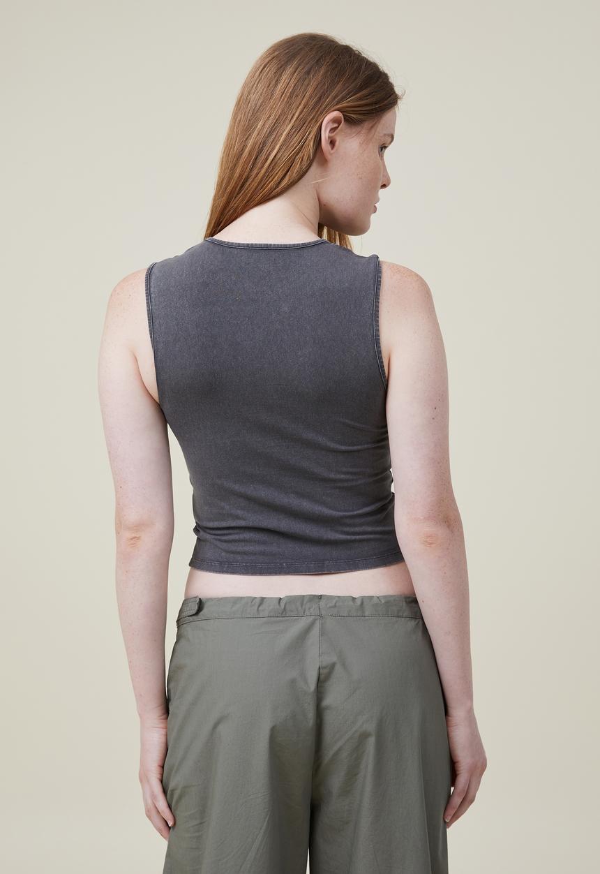 Cotton On - 90s crop graphic tank - lcn metallica logo/slate grey