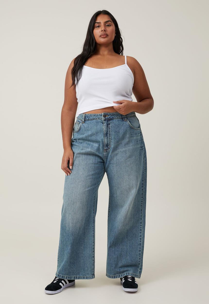 Cotton On - Plus super baggy leg jean - sand blue