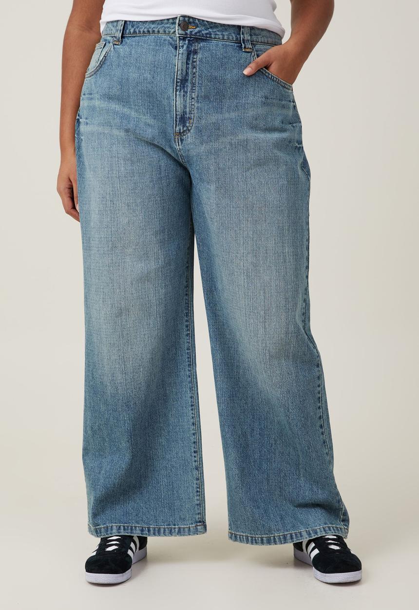 Cotton On - Plus super baggy leg jean - sand blue