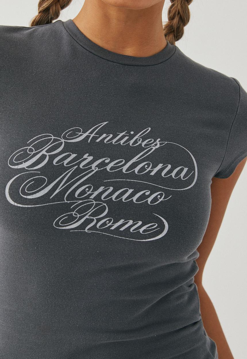 Supré  - Brandi graphic T-shirt - vintage wash granite grey/script places