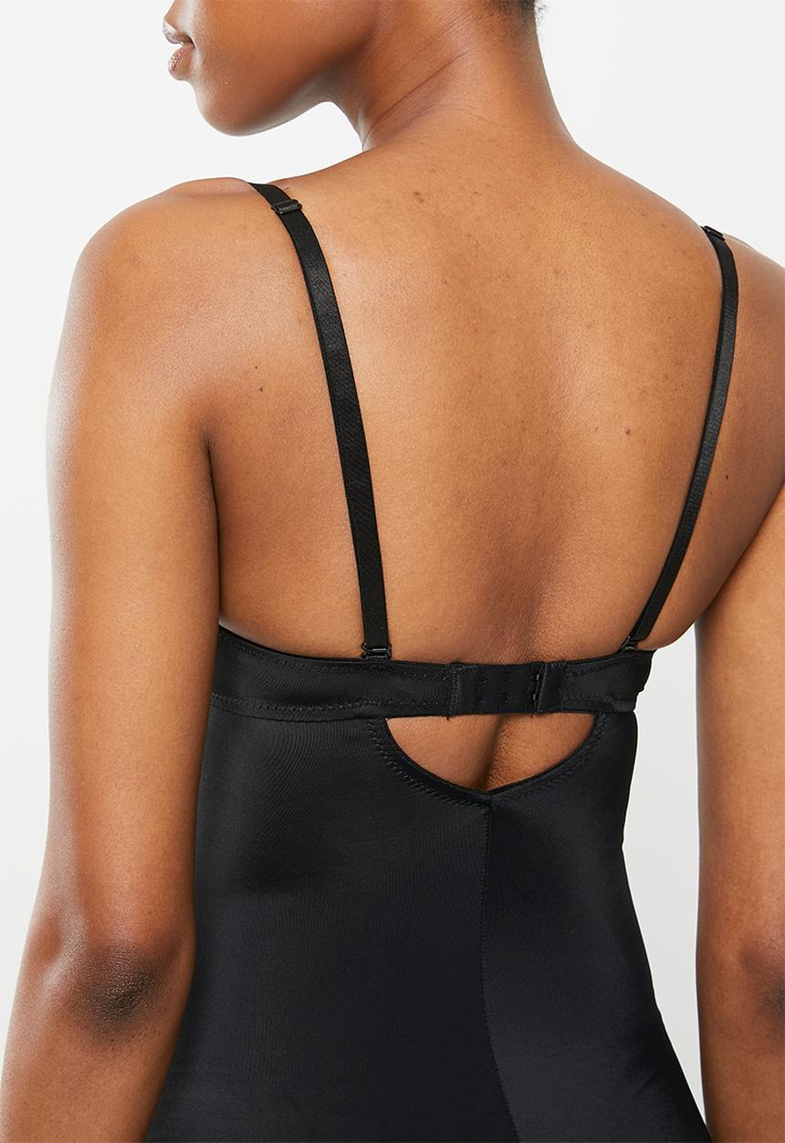 Plunge tummy control shaper bodysuit - black