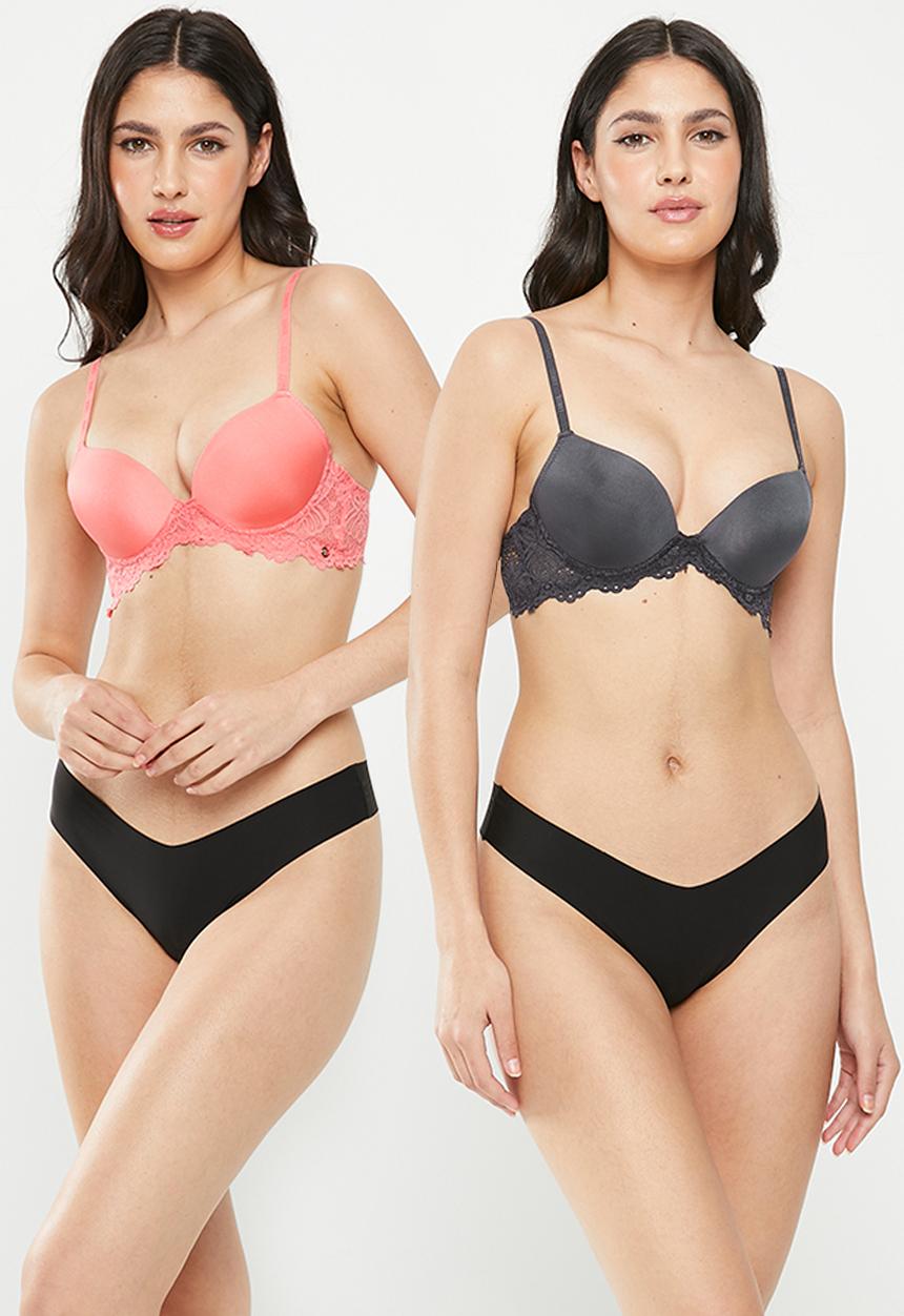 KANGOL - 2 Pack galloon lace mf double push up bra - tangerine/charcoal