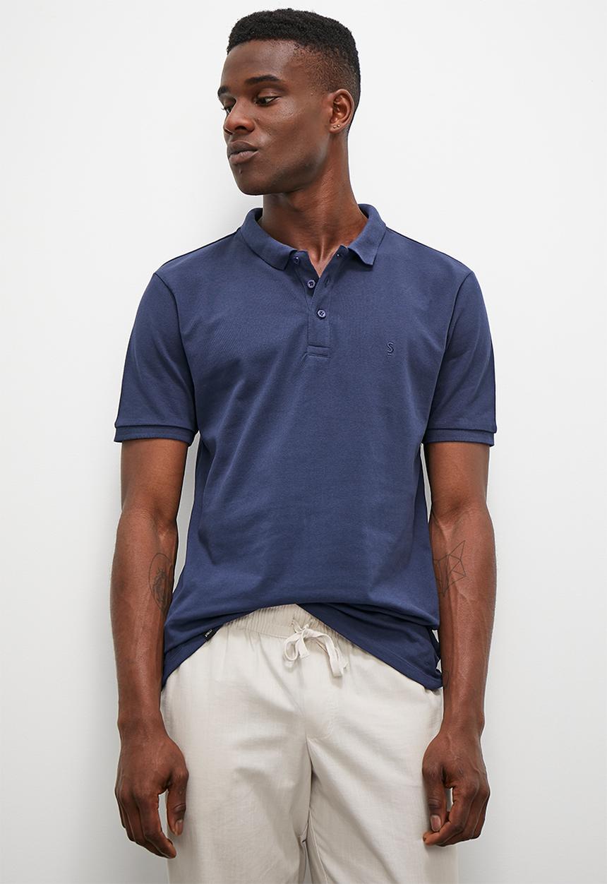 Superbalist - Pique short sleeve slim golfer - navy