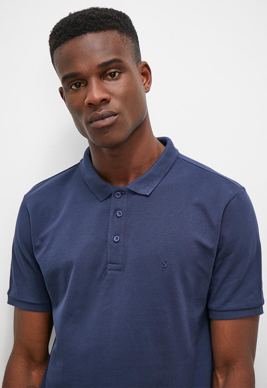 Superbalist - Pique short sleeve slim golfer - navy