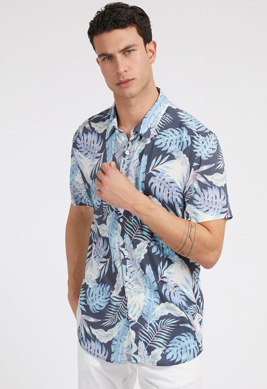 GUESS - Eco rayon tropical print shirt - indigo tropics