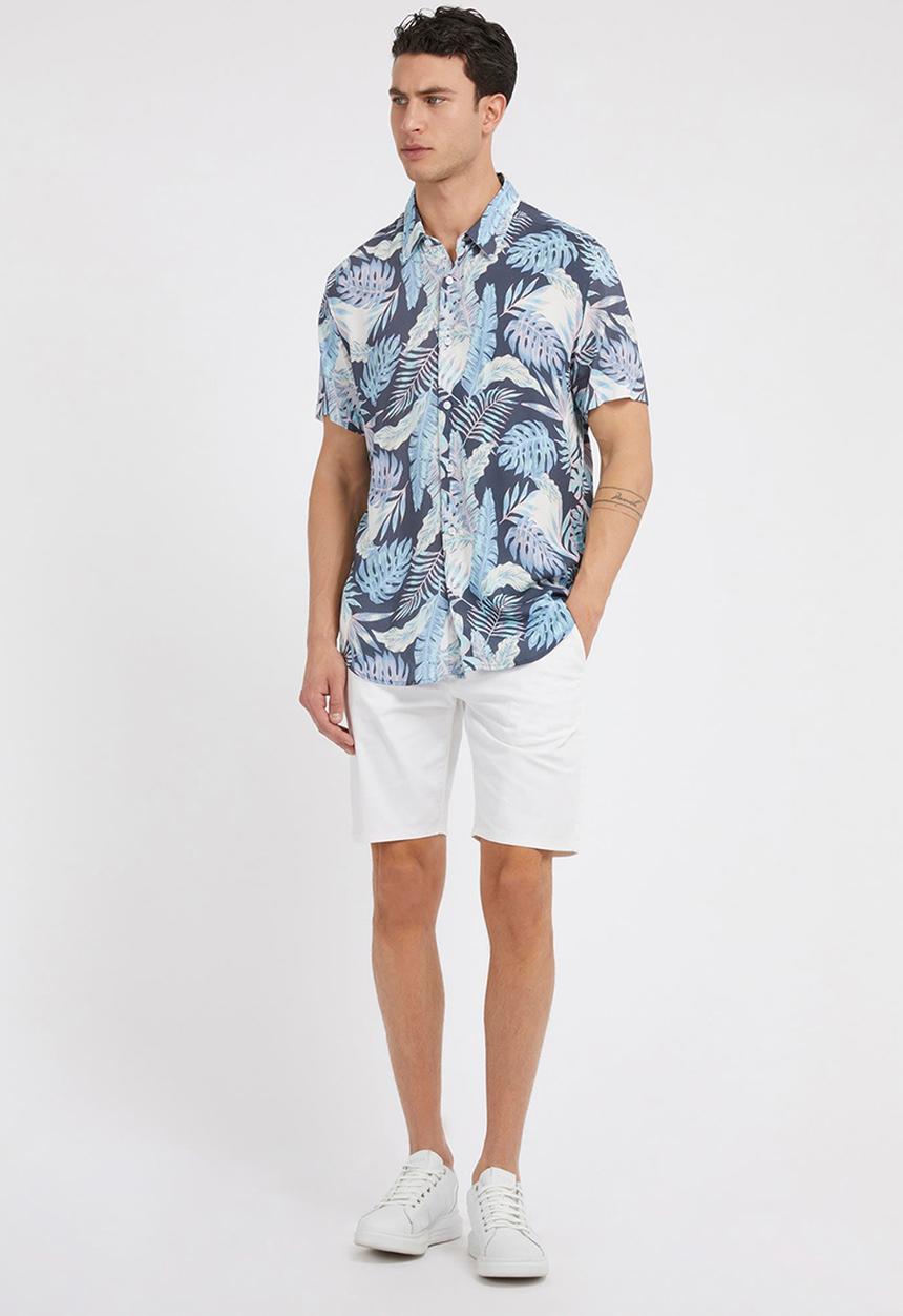GUESS - Eco rayon tropical print shirt - indigo tropics