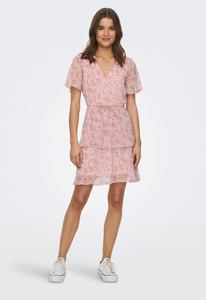 Jacqueline de Yong - Melly short sleeve layer dress - peach whip flower