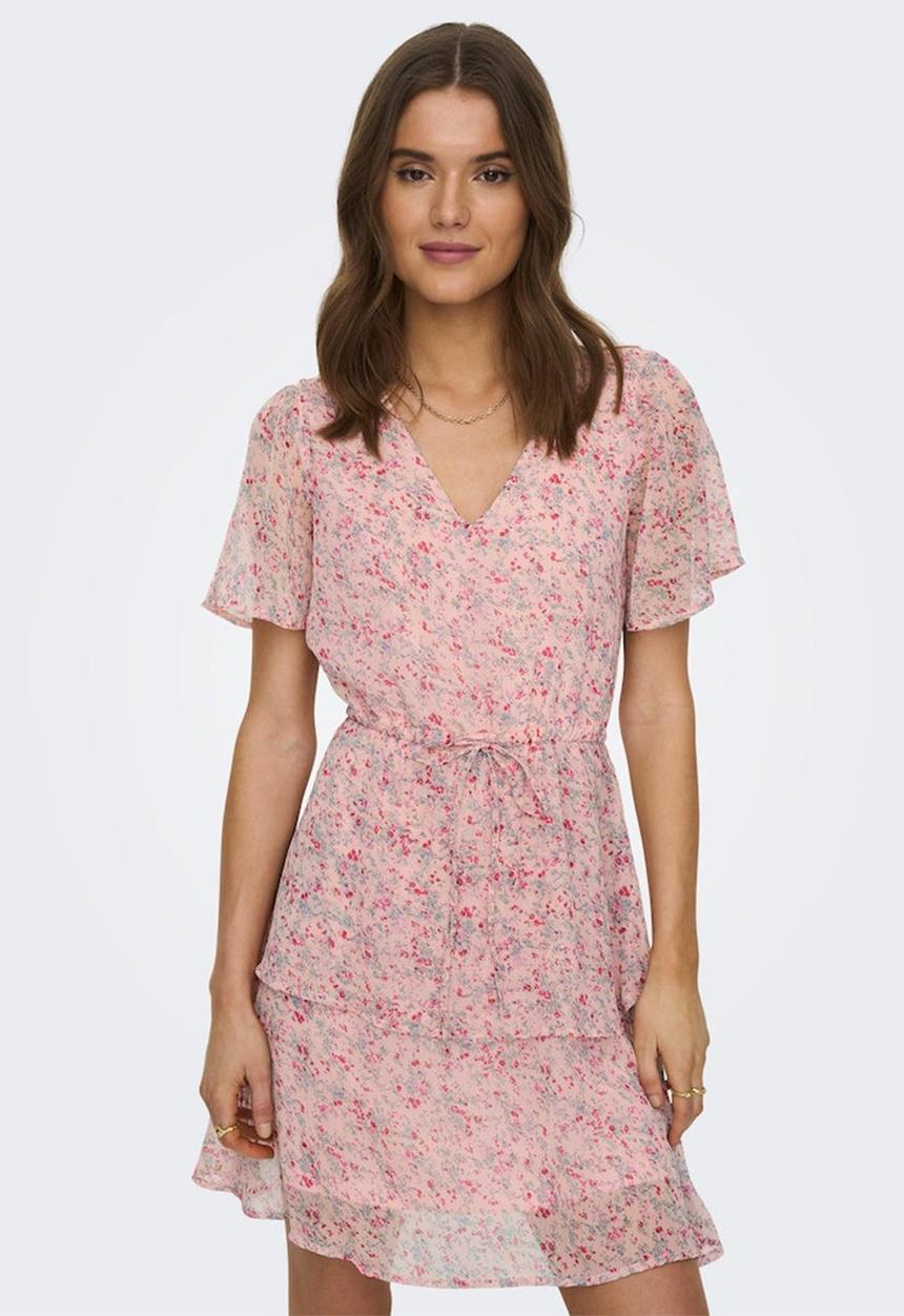 Jacqueline de Yong - Melly short sleeve layer dress - peach whip flower