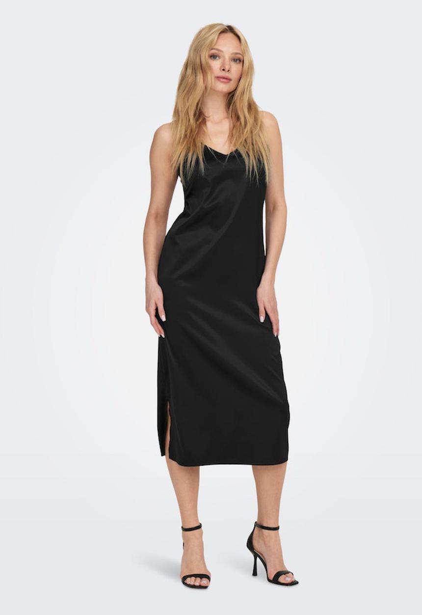 ONLY - Victoria satin strap midi dress - black