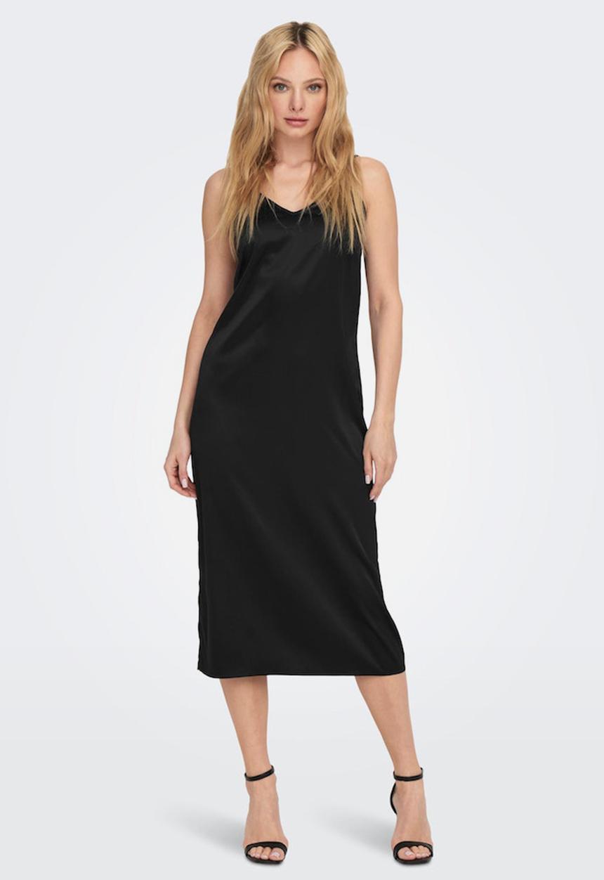 ONLY - Victoria satin strap midi dress - black