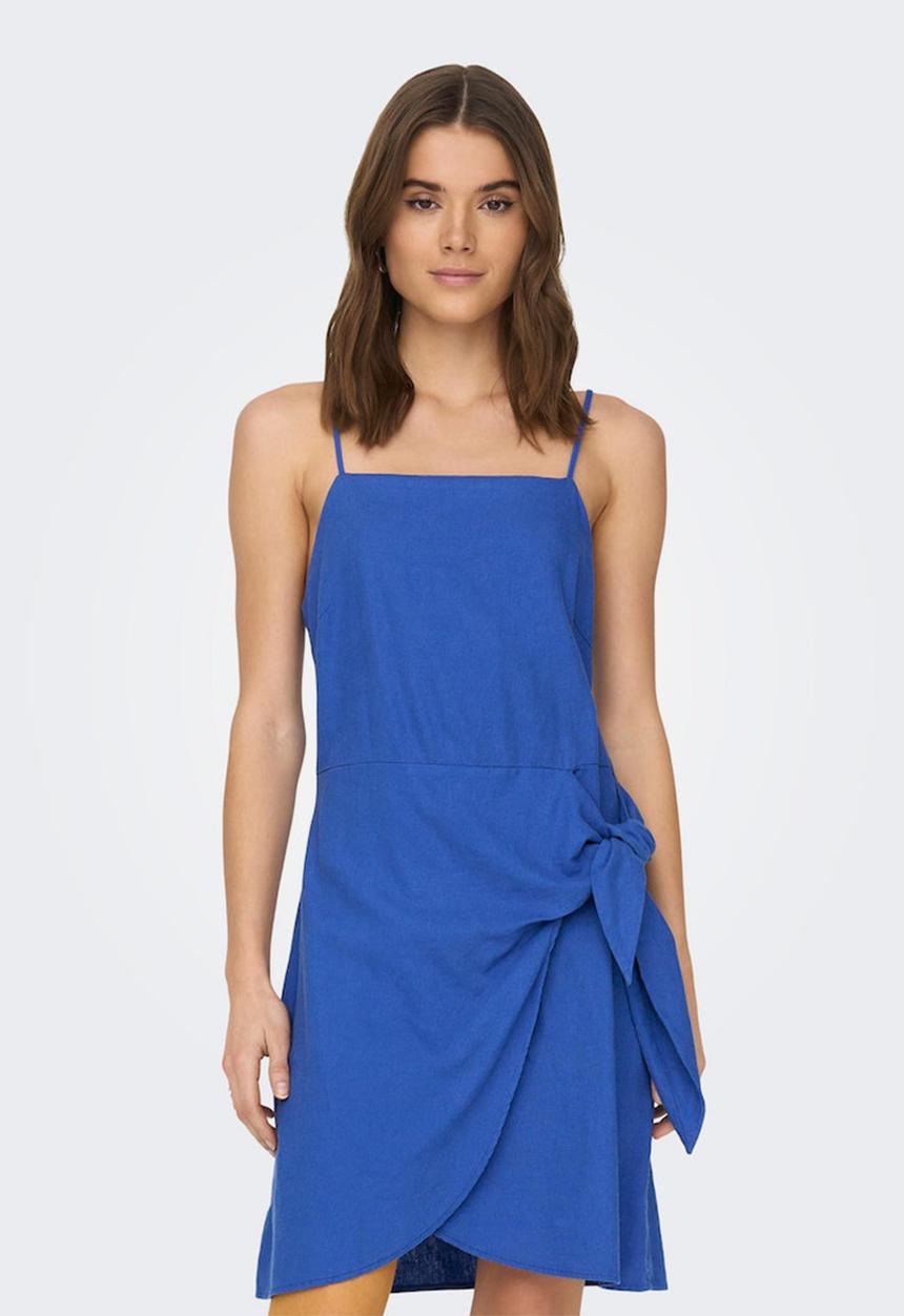 ONLY - Caro short wrap linen dress - dazzling blue