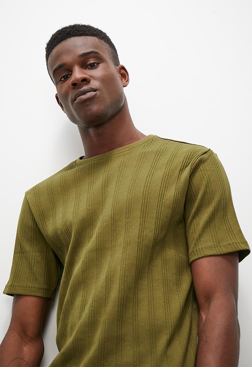 Superbalist - Knitted regular rib short & tee sleep set - olive