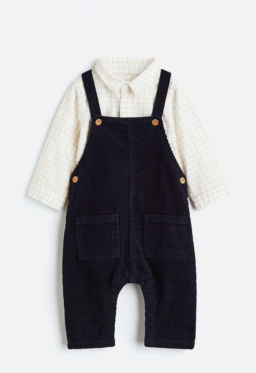 H&M - 2-Piece dungaree and shirt set - dark blue/checked 
