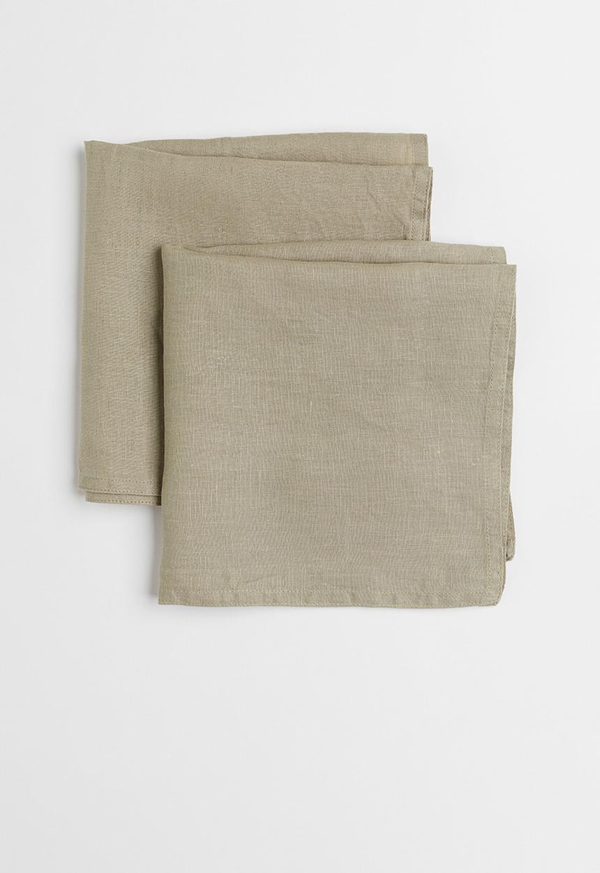 H&M - 2-pack linen napkins - light khaki green