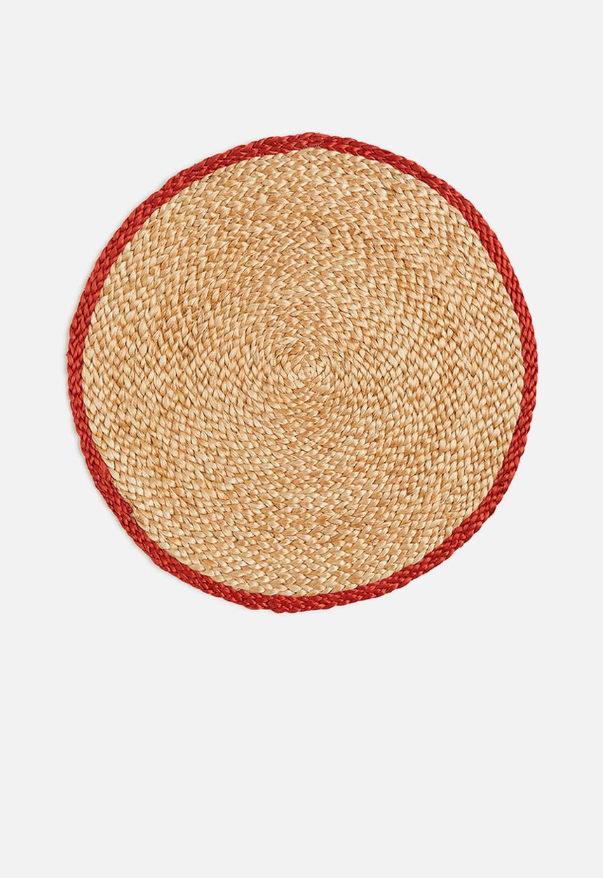 H&M - Round jute table mat -  beige/red