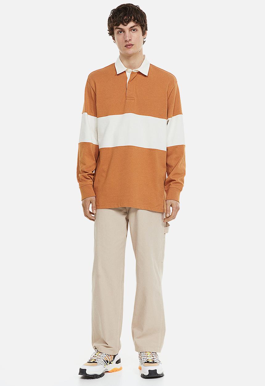 H&M - Relaxed fit rugby shirt - dark beige/block-striped 