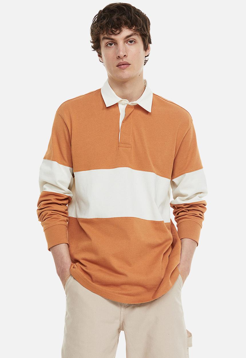 H&M - Relaxed fit rugby shirt - dark beige/block-striped 