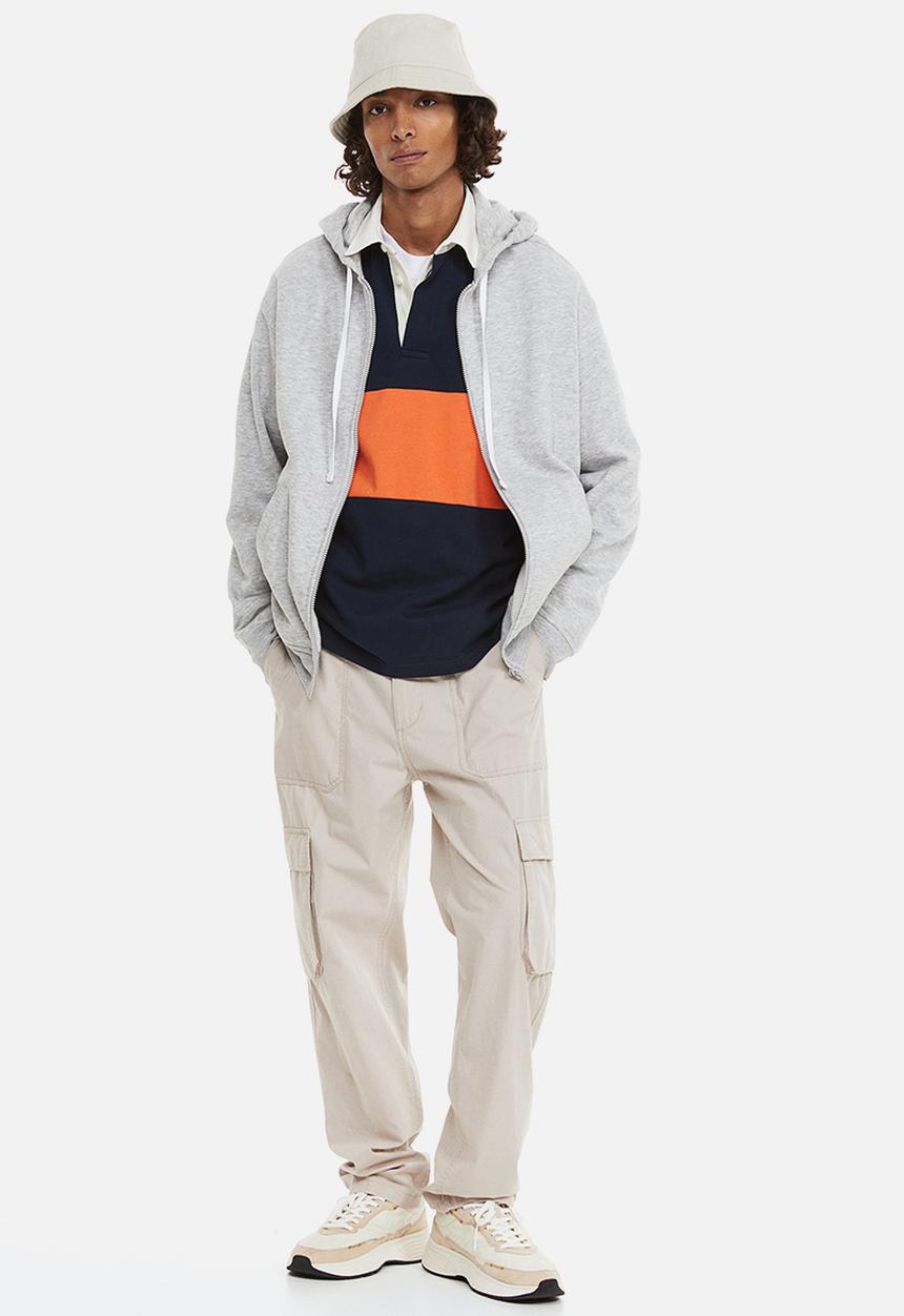 H&M - Relaxed fit rugby shirt - dark blue/block-striped 