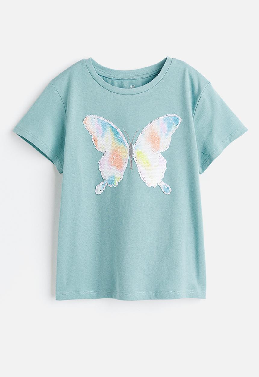 H&M - Top - light turquoise/butterfly 