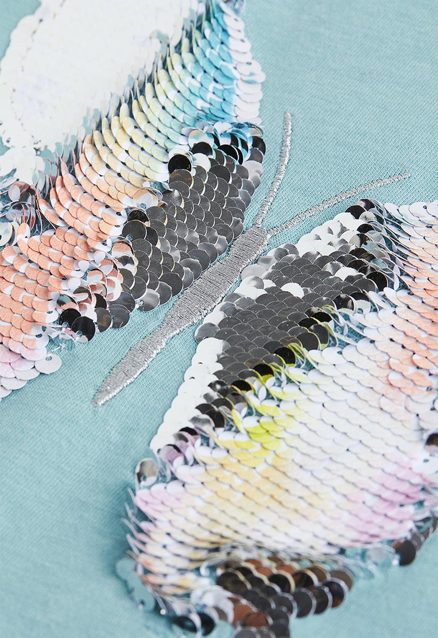 H&M - Top - light turquoise/butterfly 