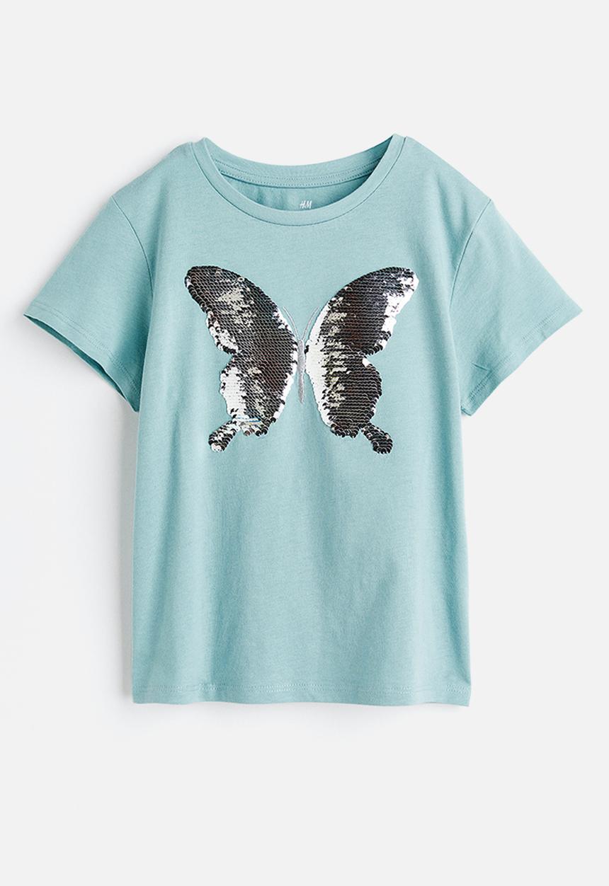 H&M - Top - light turquoise/butterfly 