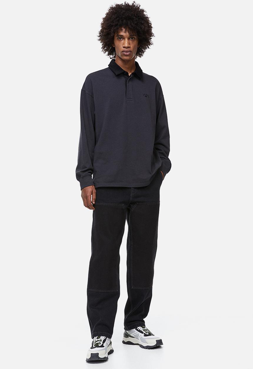H&M - Relaxed fit rugby shirt - black/off path 