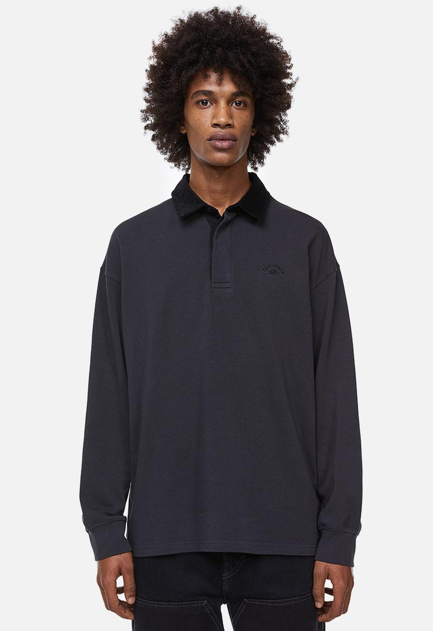 H&M - Relaxed fit rugby shirt - black/off path 