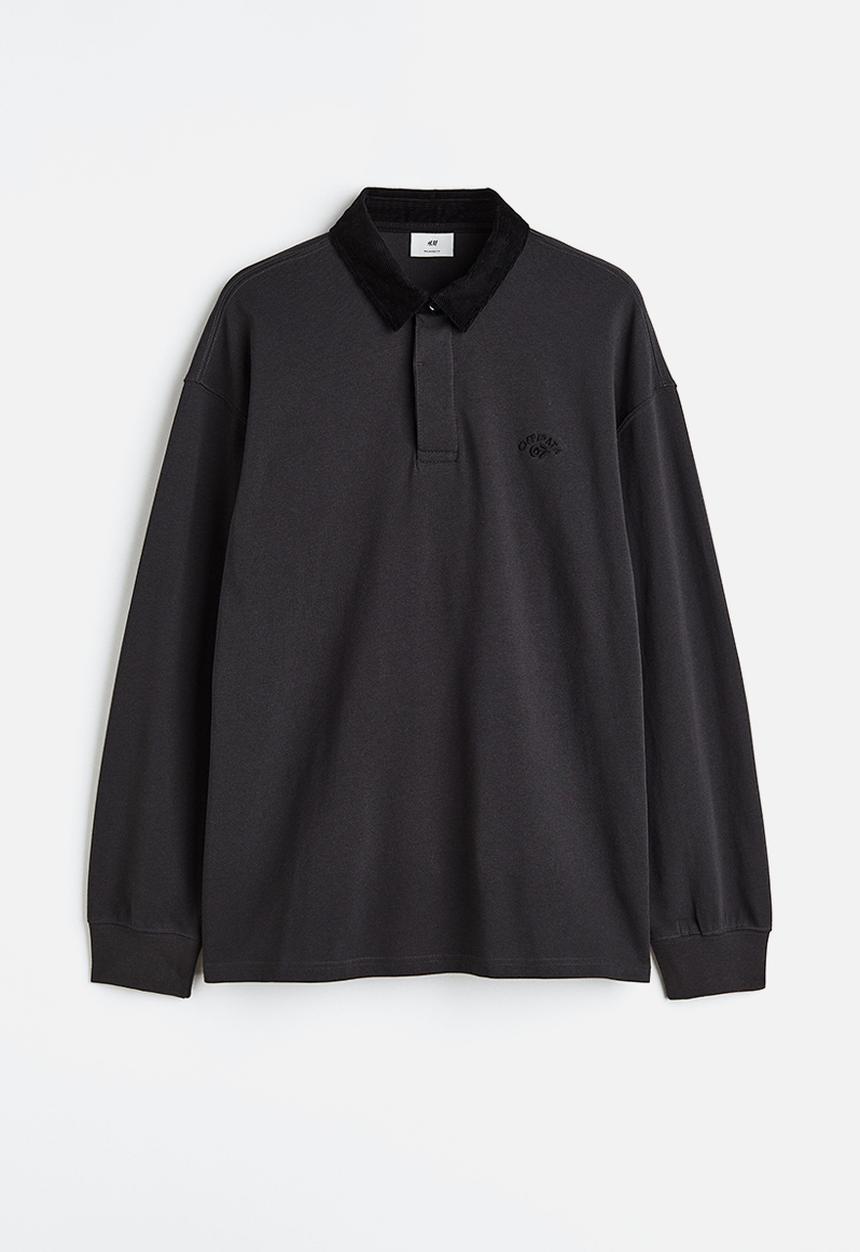 H&M - Relaxed fit rugby shirt - black/off path 